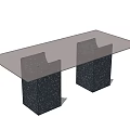 Modern Minimalist Dining Table With Smoky Glass Top And Dark Blue Speckled Square Legs