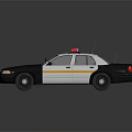 Black And White Police Car With Red Blue Emergency Lights And Yellow Stripe