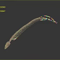 Detailed White Snake Skeleton 3D Model with Reflection on Dark Background