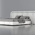 Modern Double Bed With Upholstered Headboard Gray Pillows And Bedding 3d model