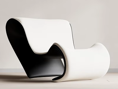 Modern Leisure Chair With Black And White Leather And Unique Curved Sleek Design 3d model