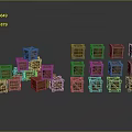 Stacked Wooden Crates With Metal Frames On Gray Background And Reflective Floor