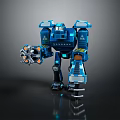 Blue Mechanical Robot Character 3D Model With Glowing Elements And Mechanical Arms 3d model