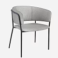 Modern Gray Fabric Stool With Curved Backrest And Black Metal Frame 3d model