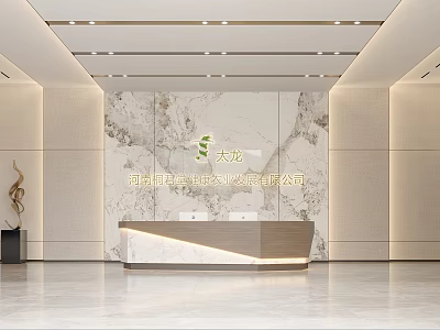 Modern Reception Area For Hebei Fengning International Agricultural Company Featuring Wooden Desk And Marble Wall 3d model