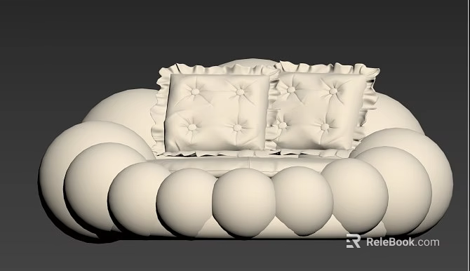 Modern White Single Sofa Featuring Round Ball Design And Ruffled Button Tufted Pillows 3d model 