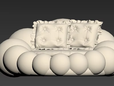Modern White Single Sofa Featuring Round Ball Design And Ruffled Button Tufted Pillows 3d model