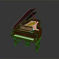 Elegant Wooden Grand Piano With Open Lid Black White Keys And Carved Legs For Home