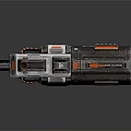 Futuristic Sci Fi Weapon With Metallic Black Body And Orange Warning Signs