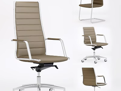 Ergonomic Modern Office Desk Chair With Brown Leather Upholstery Metal Frame And Rolling Casters 3d model