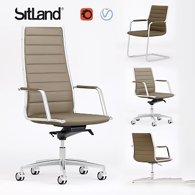 Ergonomic Modern Office Desk Chair With Brown Leather Upholstery Metal Frame And Rolling Casters 3d model