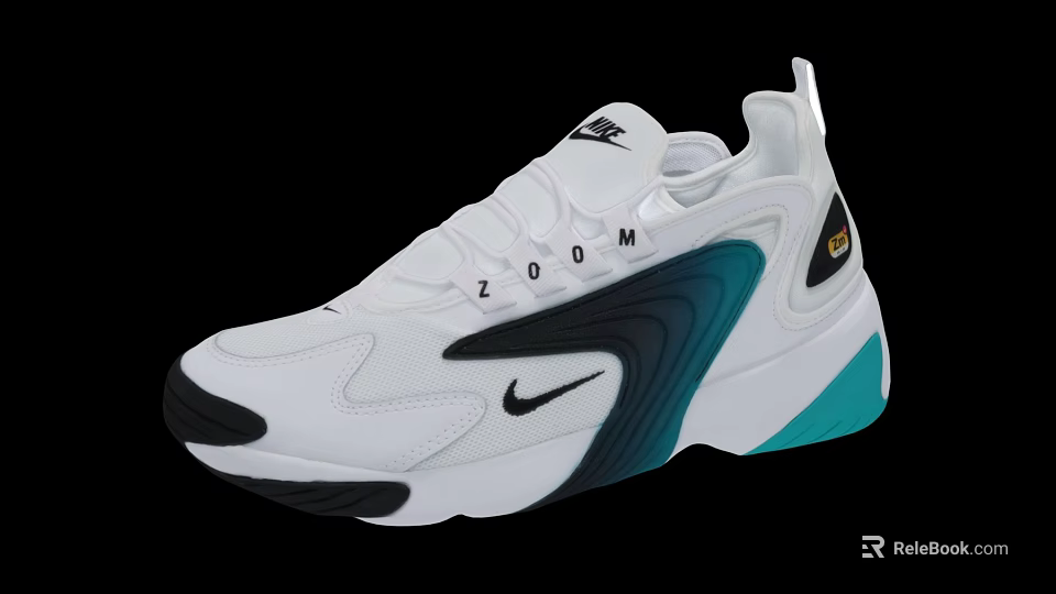 Nike Zoom Athletic Sneakers White With Blue And Black Design Details 3d model 