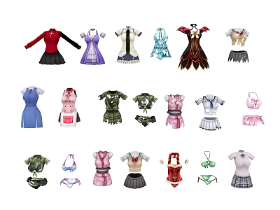 Various Styles of Women's Fashionable Clothes Including Dresses Tops and Skirts 3d model