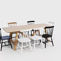 Wooden Rectangular Dining Table Set with Multi Colored Black White Natural Wood Chairs for Home 3d model