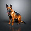Brown and Black German Shepherd Sitting with Tongue Out on Gray Background