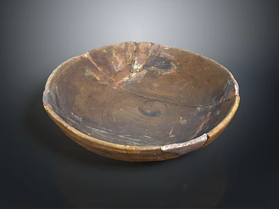 Ancient Hand Carved Wooden Bowl Sculptural Carving With Traditional Texture And Worn Surface 3d model