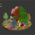 Miniature Landscape Scene With Large Green Tree Small Trees Grass Stones And Glowing Lights