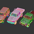 Three Silver SUV And Pickup Truck Models On Shiny Reflective Surface 3d model