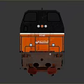 Orange And Black Diesel Locomotive Model With Detailed Wheels And Railway Design