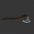 Handcrafted Weapon Axe With Wooden Handle Wrapped Rope And Carved Metal Blade