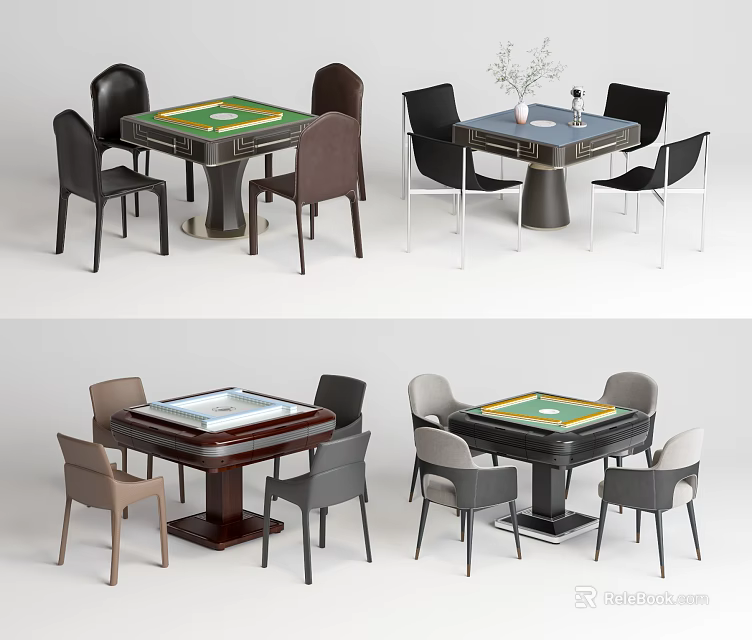 Modern Entertainment Tables With Green Game Surfaces Matching Chairs And Decorative Items 3d model 