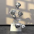 Stylish Floral Arrangement with Red Roses Blue Stems Leaves in Pink White Vase Light Wall