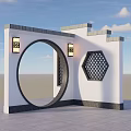 Chinese Garden Wall Design With Circular Arch Hexagonal Lattice And Traditional Lanterns