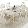 Elegant White Dining Table Set With Carved Chairs Tableware Wine Glasses And Apples 3d model