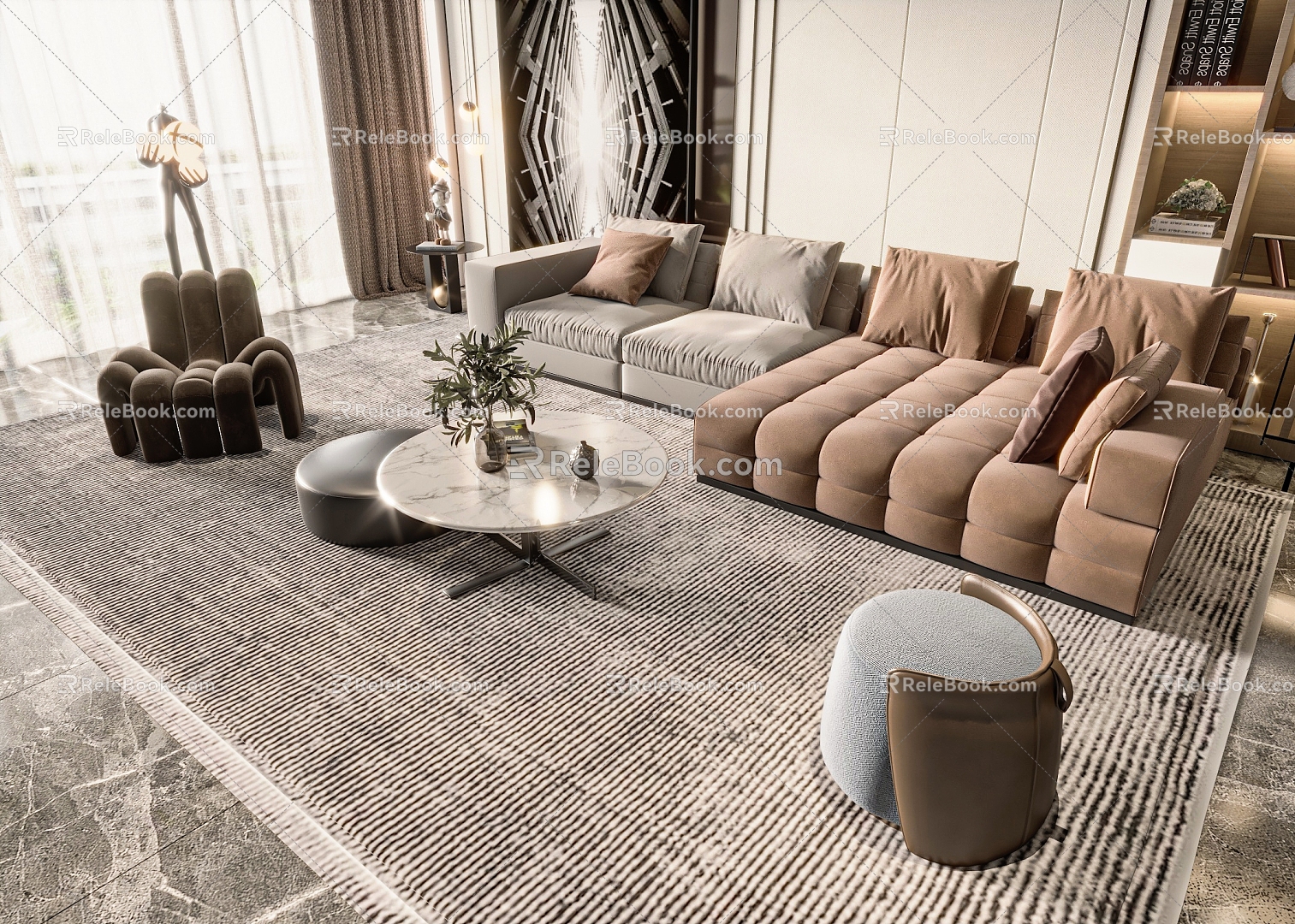 Sofa coffee table combination 3d model