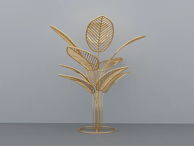 Stylish Golden Metal Leaf Shaped Ornament Decor Combination for Home Decoration 3d model