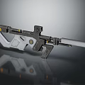 Futuristic Sci Fi Rifle Weapon with Black Gray Body Yellow Accents and Sleek Design