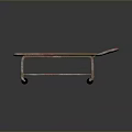 Vintage Stretcher Cart Featuring Red Weathered Surface And Metal Frame With Wheels
