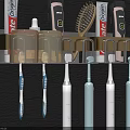 Wall Mounted Bathroom Accessories Set With Toothbrushes Toothpaste And Comb Holder 3d model