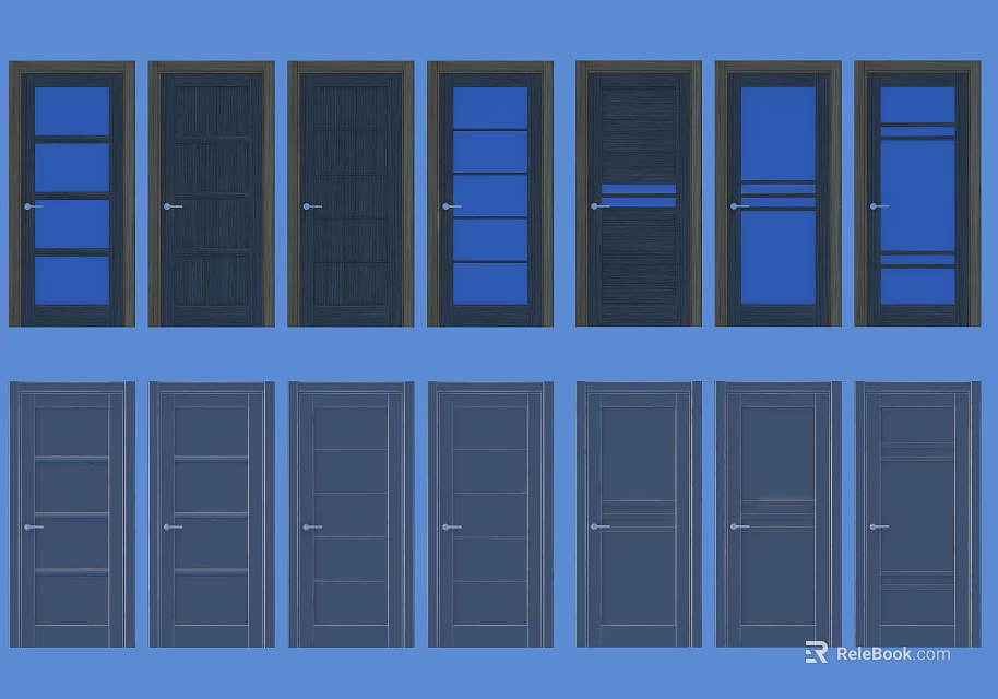 Various Hinged Doors Design For Home Interior With Glass And Wooden Panels 3d model 