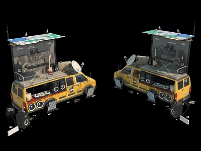 Yellow Modified Car With Satellite Dish And Roof Mounted Equipment 3d model