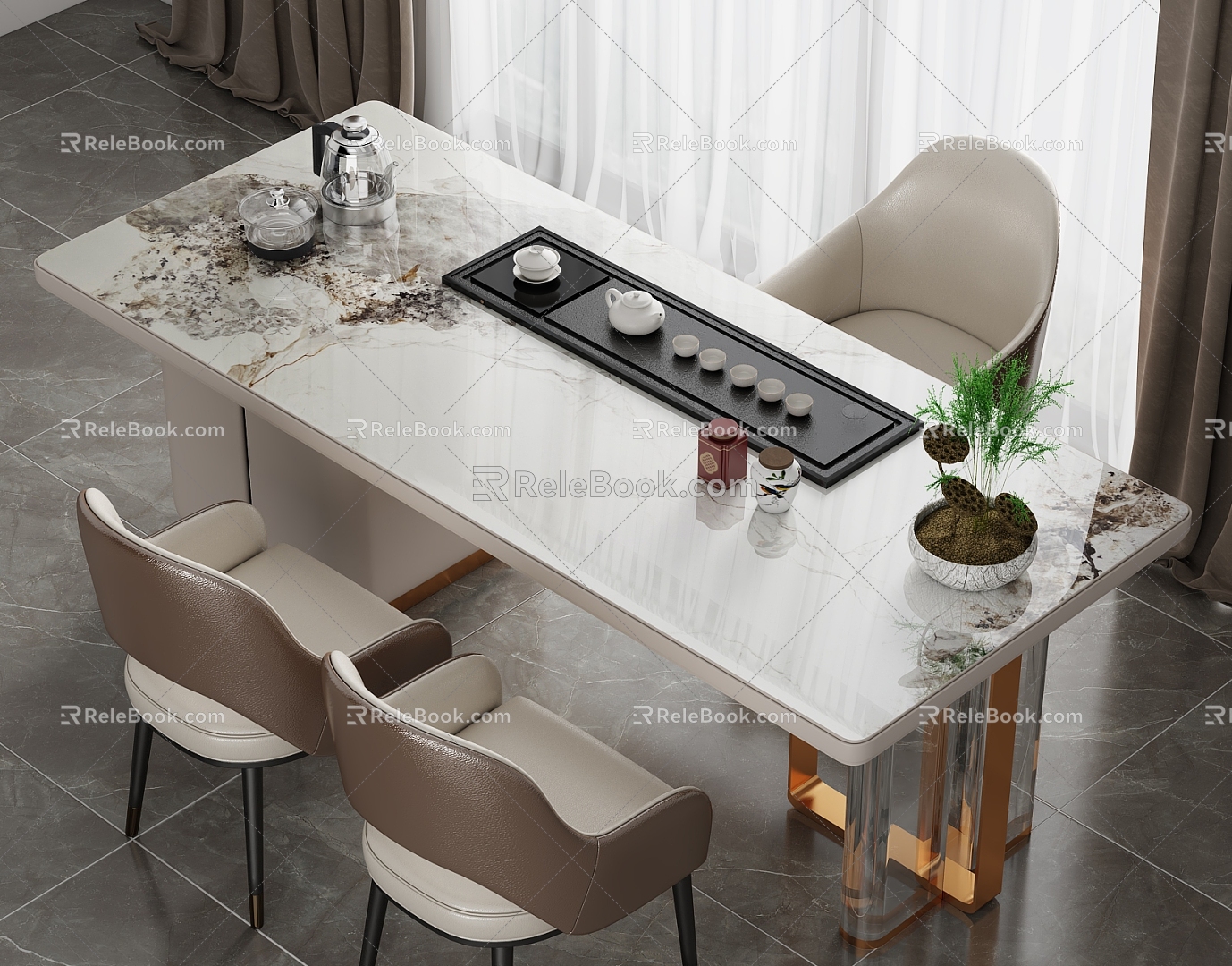 Modern Marble Tea Table and Chair Combination Tea Room Marble Tea Table Tea Table Rock Board Tea Brew Table Tea Area Tea Tray Tea 3d model