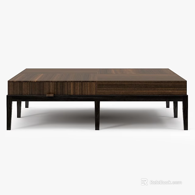 Modern Wooden Coffee Table With Drawer Wood Grain Surface And Slim Black Legs 3d model 