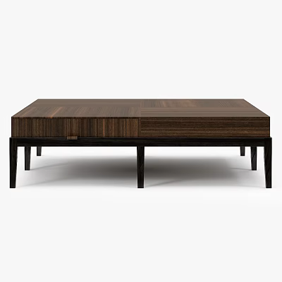 Modern Wooden Coffee Table With Drawer Wood Grain Surface And Slim Black Legs 3d model