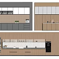 Modern Kitchen Interior With Wooden And Gray Cabinets Countertop And Appliances