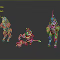 Mechanical Creature Characters With Unicorn Design In Red Beige Colors And Decorative Elements