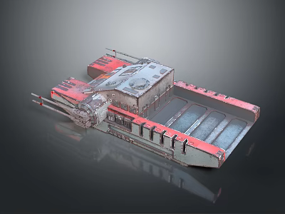 Military Armored Vehicle With Red Gray Metal Structure And Tactical Flatbed Design 3d model