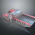Military Armored Vehicle With Red Gray Metal Structure And Tactical Flatbed Design