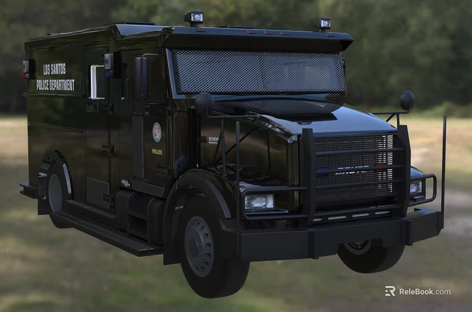 Black Police Emergency Response Utility Vehicle With Emergency Lights And Front Grille 3d model 
