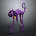 Purple Skeleton Cat Creature Fantasy Character with Big Eyes Long Tail Yellow Bell Black Claws