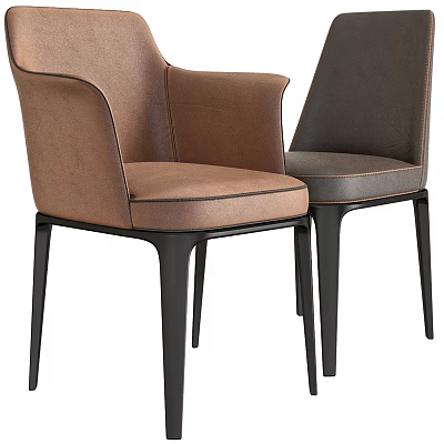 Modern Leather Dining Chairs with Brown Dark Gray Upholstery and Black Legs 3d model