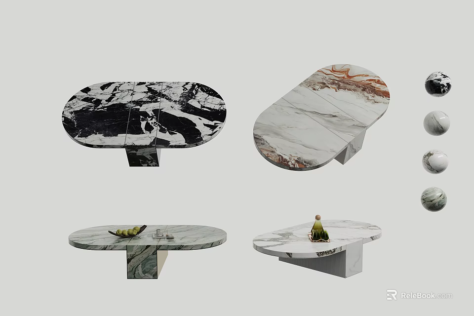 Modern Marble Coffee Tables With Natural Stone Patterns And Oval Designs 3d model