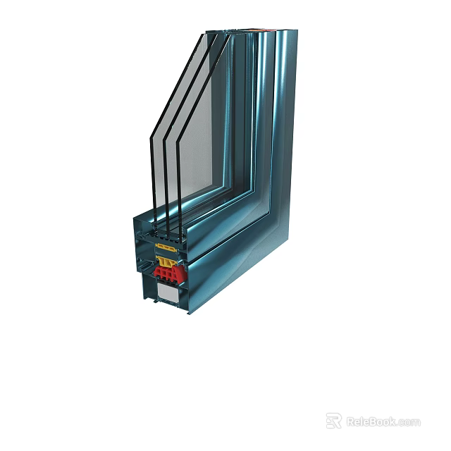 Aluminum Window Frame Structure With Multiple Glass Panes And Thermal Insulation 3d model 
