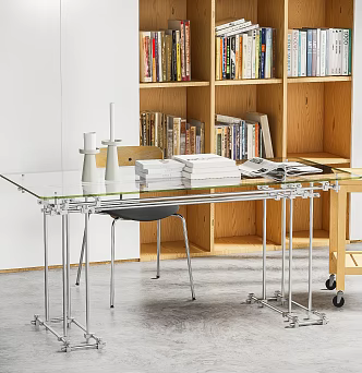Modern Desk Glass Desk Metal Dining Table Cross Optical Axis DIY Furniture 3d model