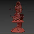Female Character Statue In Red Costume Holding Lasso With Pink Flower Intricate Golden Base Sword