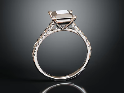 Elegant White Gold Ring Featuring Square Cut Diamond And Side Stones 3d model